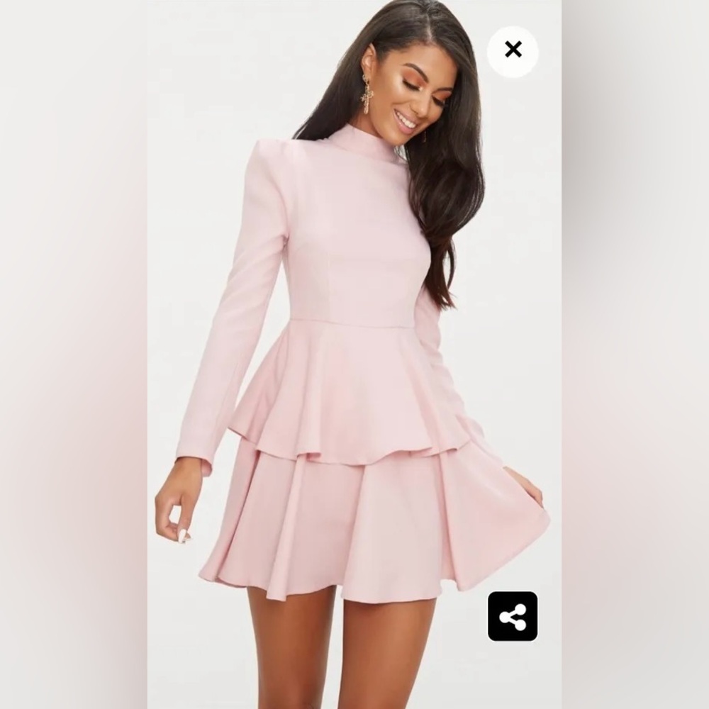 PrettyLittleThing dusty pink ruffle high neck dress